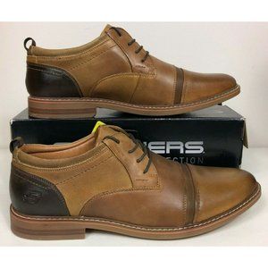 Skechers Bregman Selone Leather Oxford Memory Foam Shoes Tan Mens 14 Classic Fit